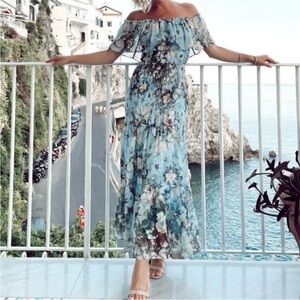 Baltic Born Amalfi Smocked Maxi Dress - Blue Floral Medium